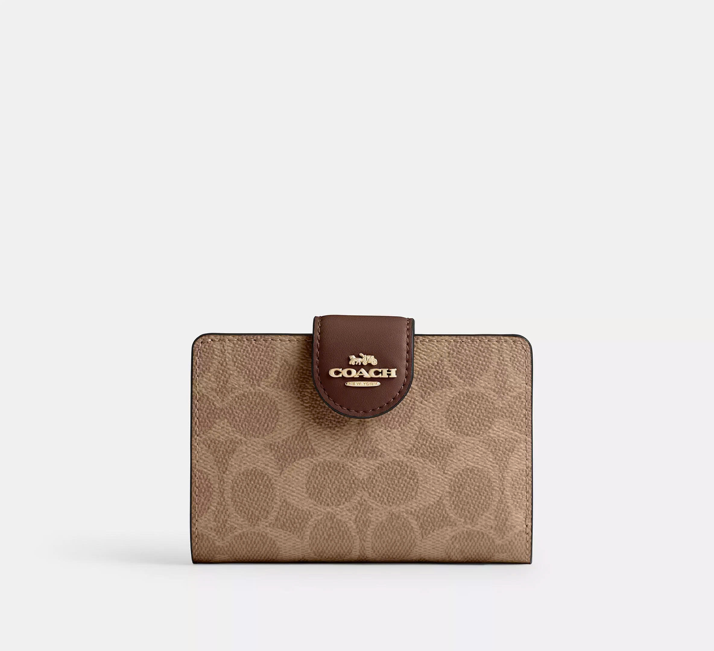 COACH CW786 MEDIUM CORNER ZIP WALLET IN SIGNATURE CANVAS - TAN BROWN