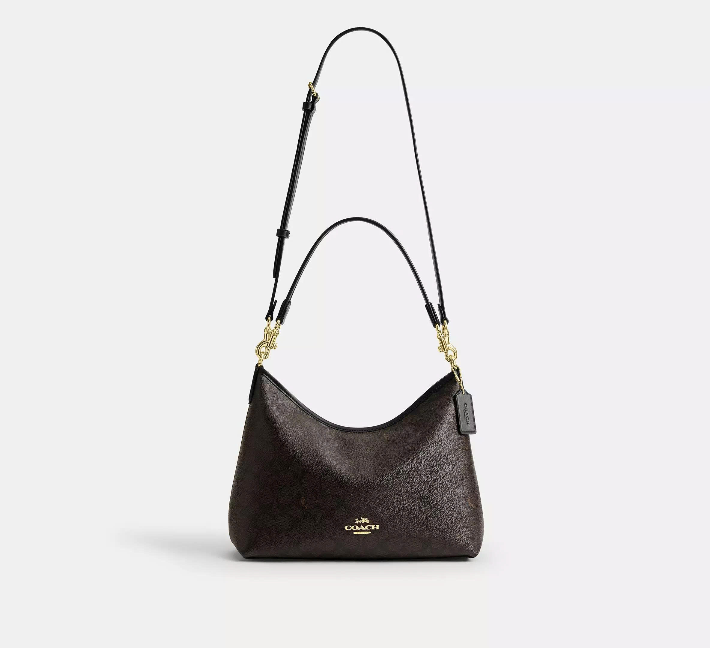 COACH CV975 LAUREL SHOULDER BAG IN SIGNATURE CANVAS - DARK BROWN