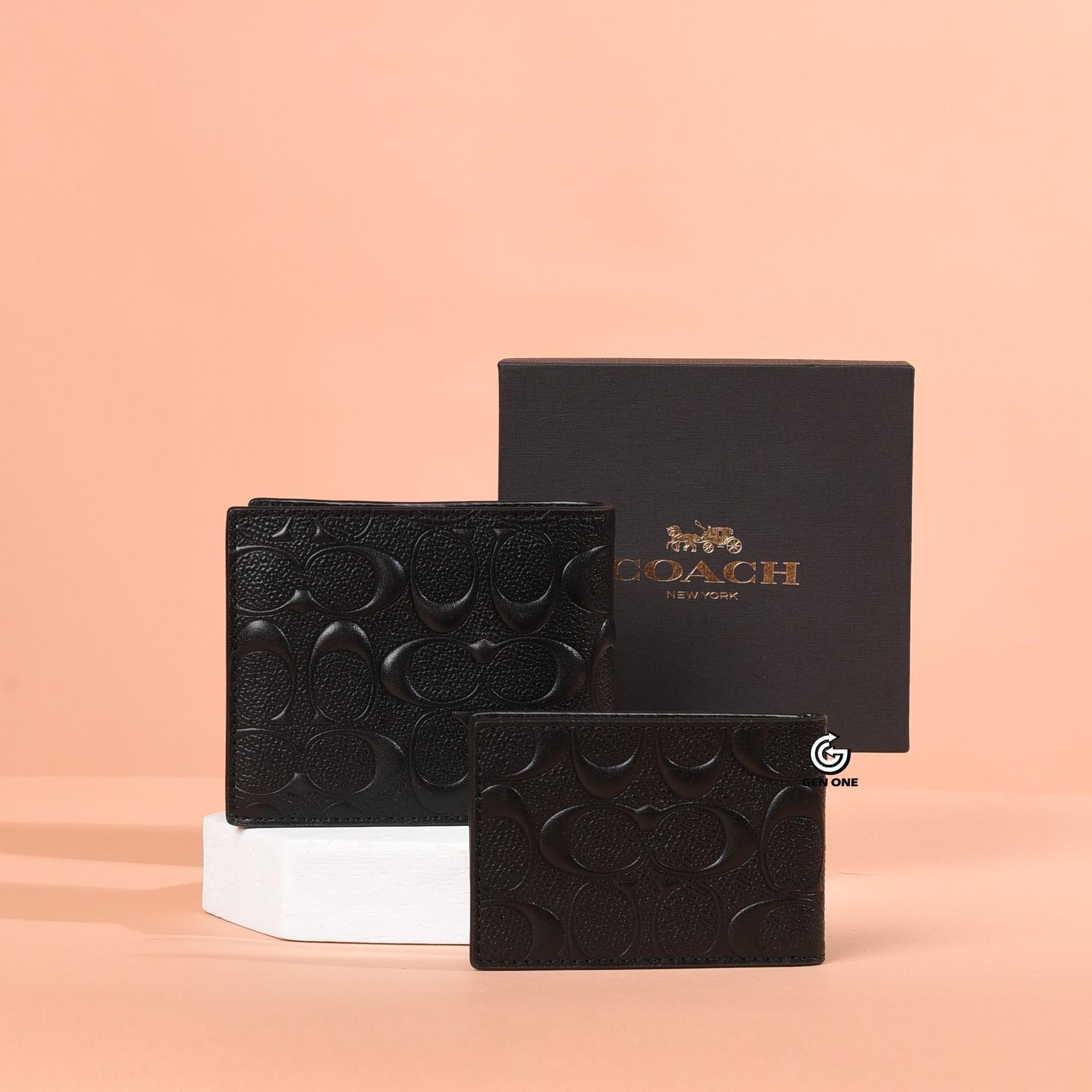 COACH C1231 VAR LEATHER DOUBLE WALLET - BLACK