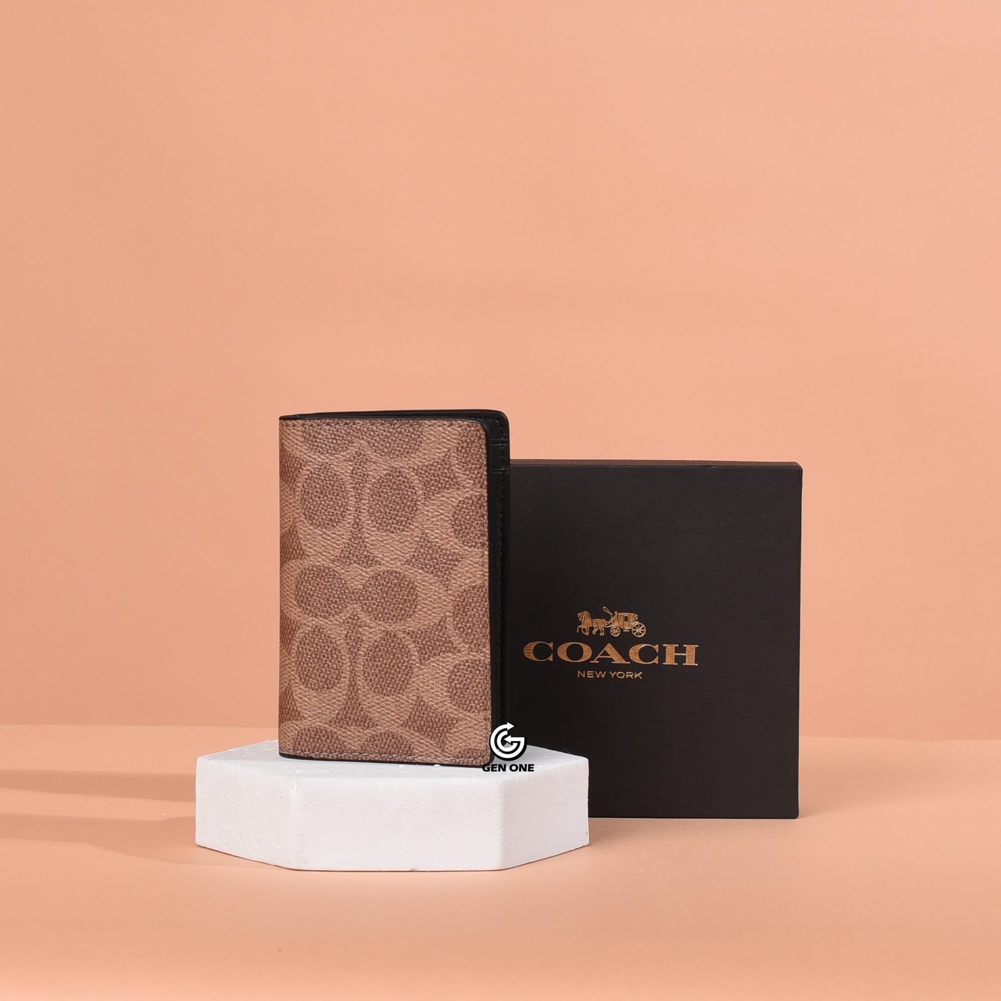 COACH CW367 SIGNATURE CANVAS CARD WALLET - BEIGE