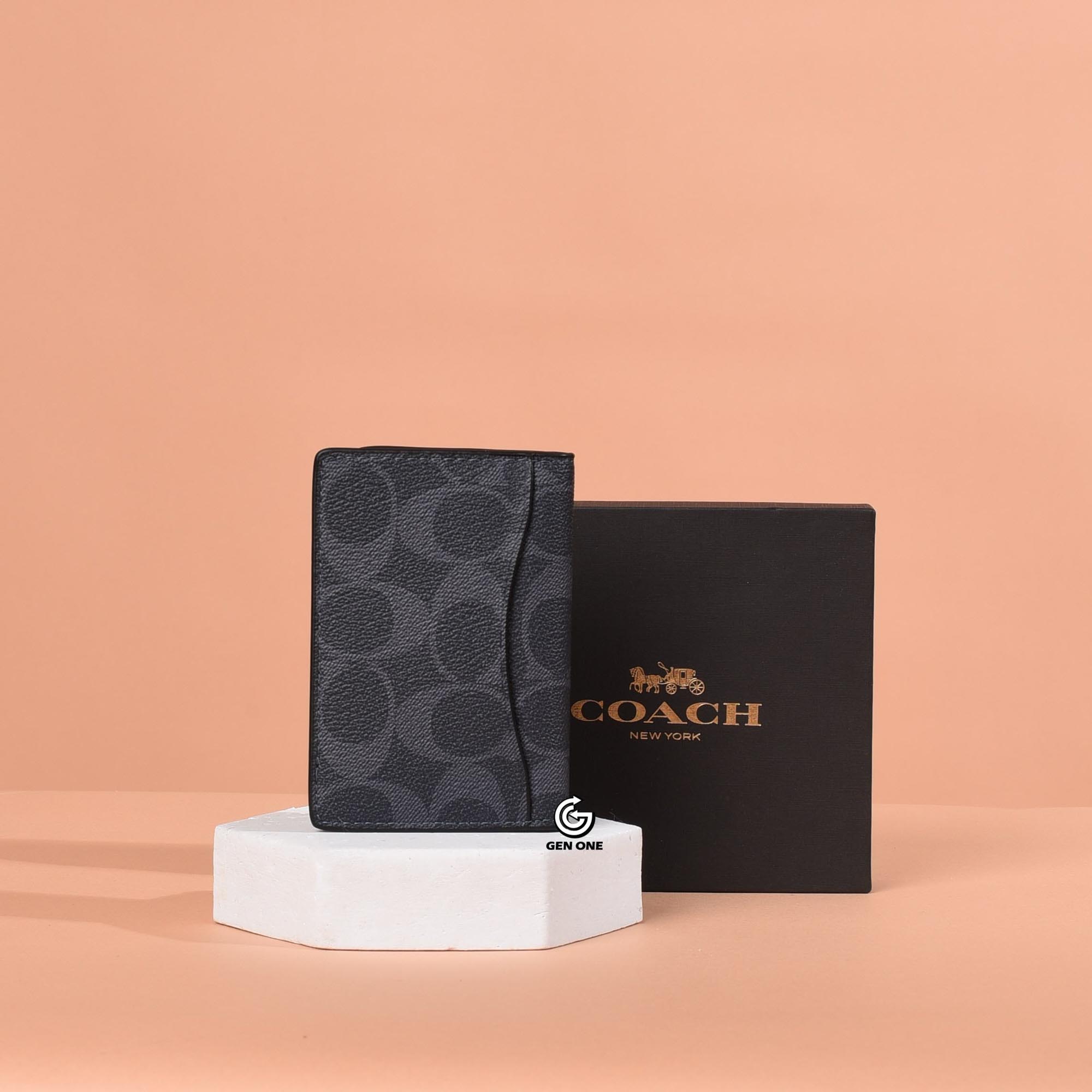 COACH SIGNATURE CANVAS CARD WALLET - NAVY