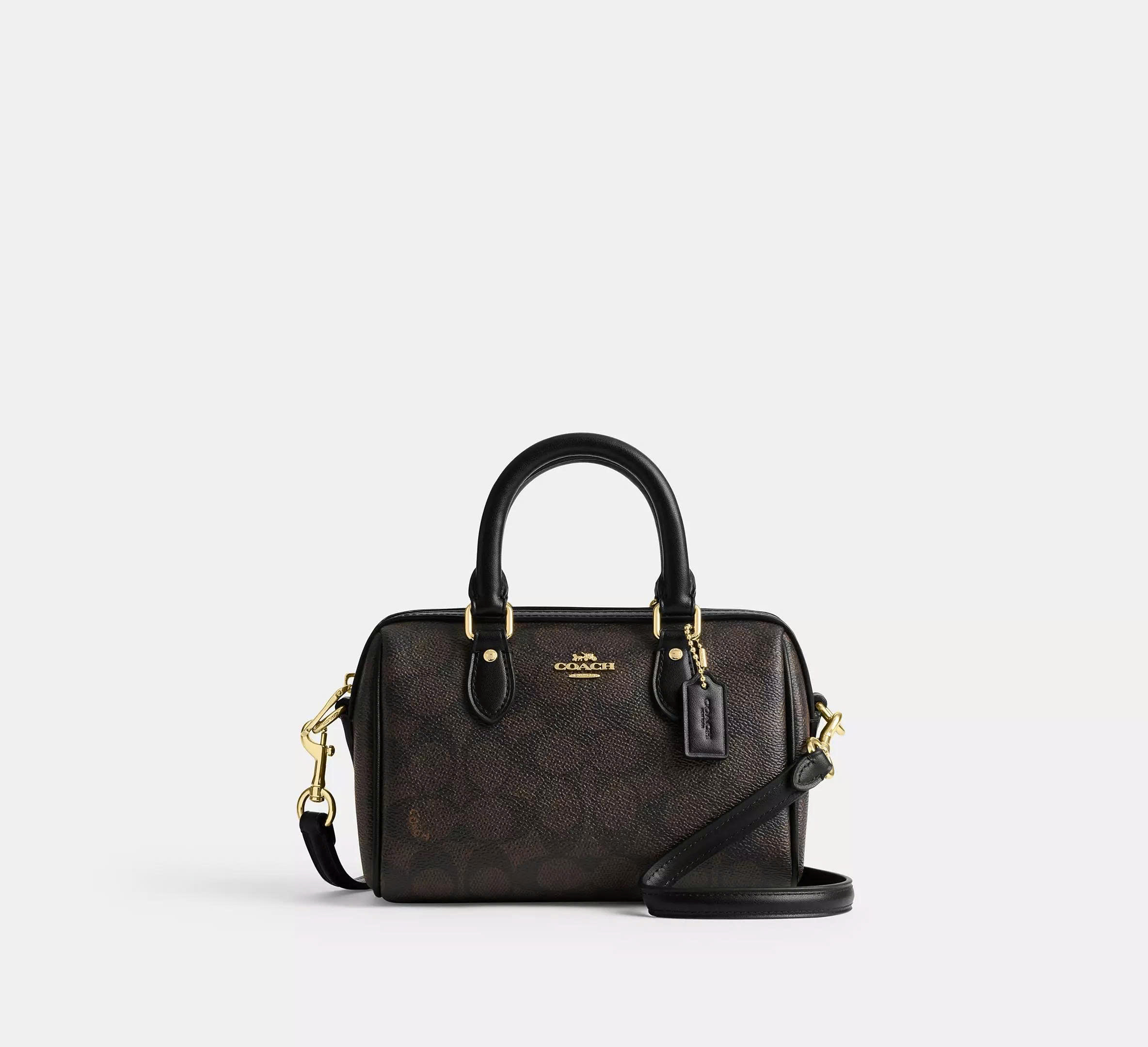COACH CW329 MINI ROWAN CROSSBODY BAG IN SIGNATURE CANVAS - DARK BROWN