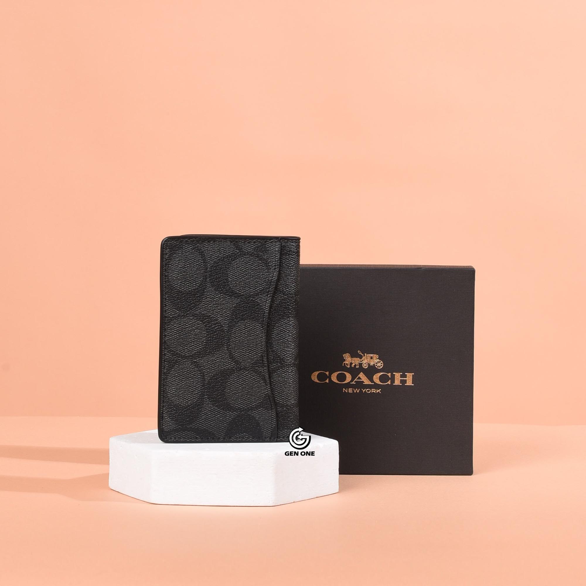 COACH CW367 SIGNATURE CANVAS CARD WALLET - BLACK