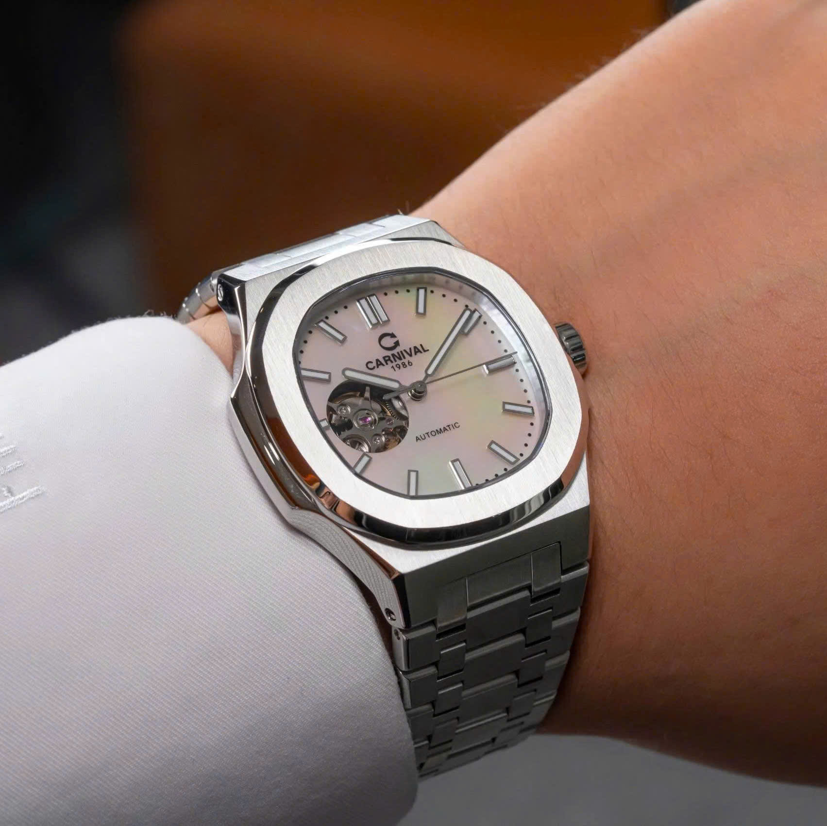 ĐỒNG HỒ NAM CARNIVAL 8128G VT TK AUTOMATIC 41MM ( XÀ CỪ TRẮNG )
