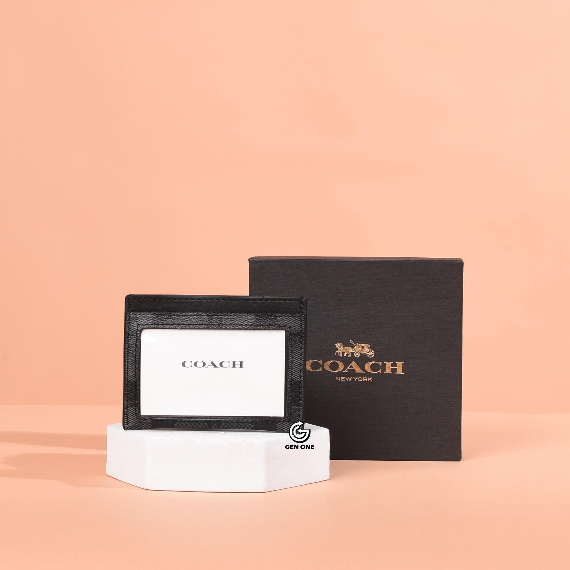 COACH SIGNATURE CANVAS SLIM ID CARD - BLACK