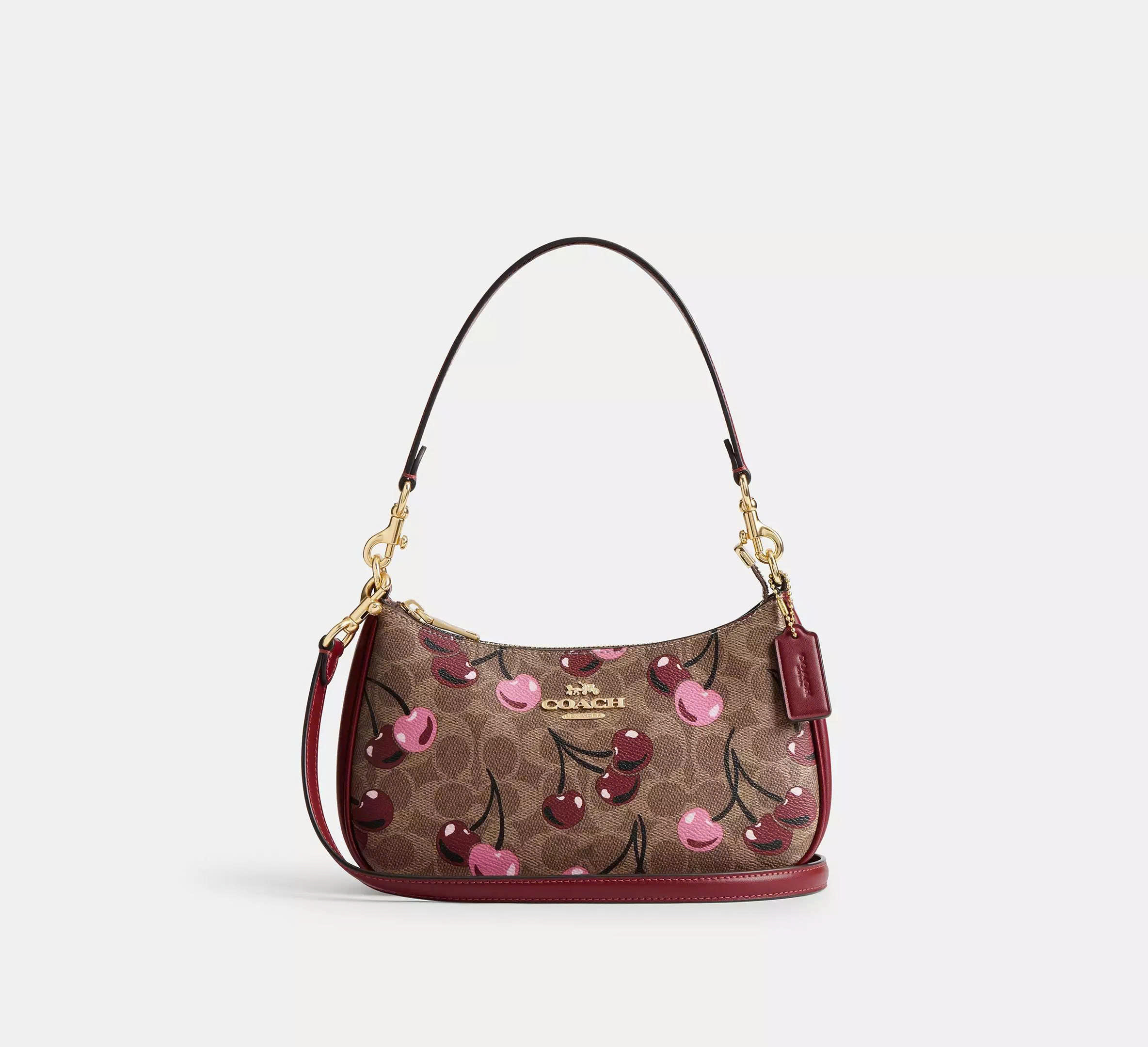 COACH CY694 TERI SHOULDER BAG IN SIGNATURE CANVAS WITH CHERRY PRINT - BROWN MULTI