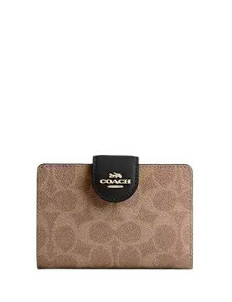 COACH CW786 MEDIUM CORNER ZIP WALLET IN SIGNATURE CANVAS - TAN BLACK