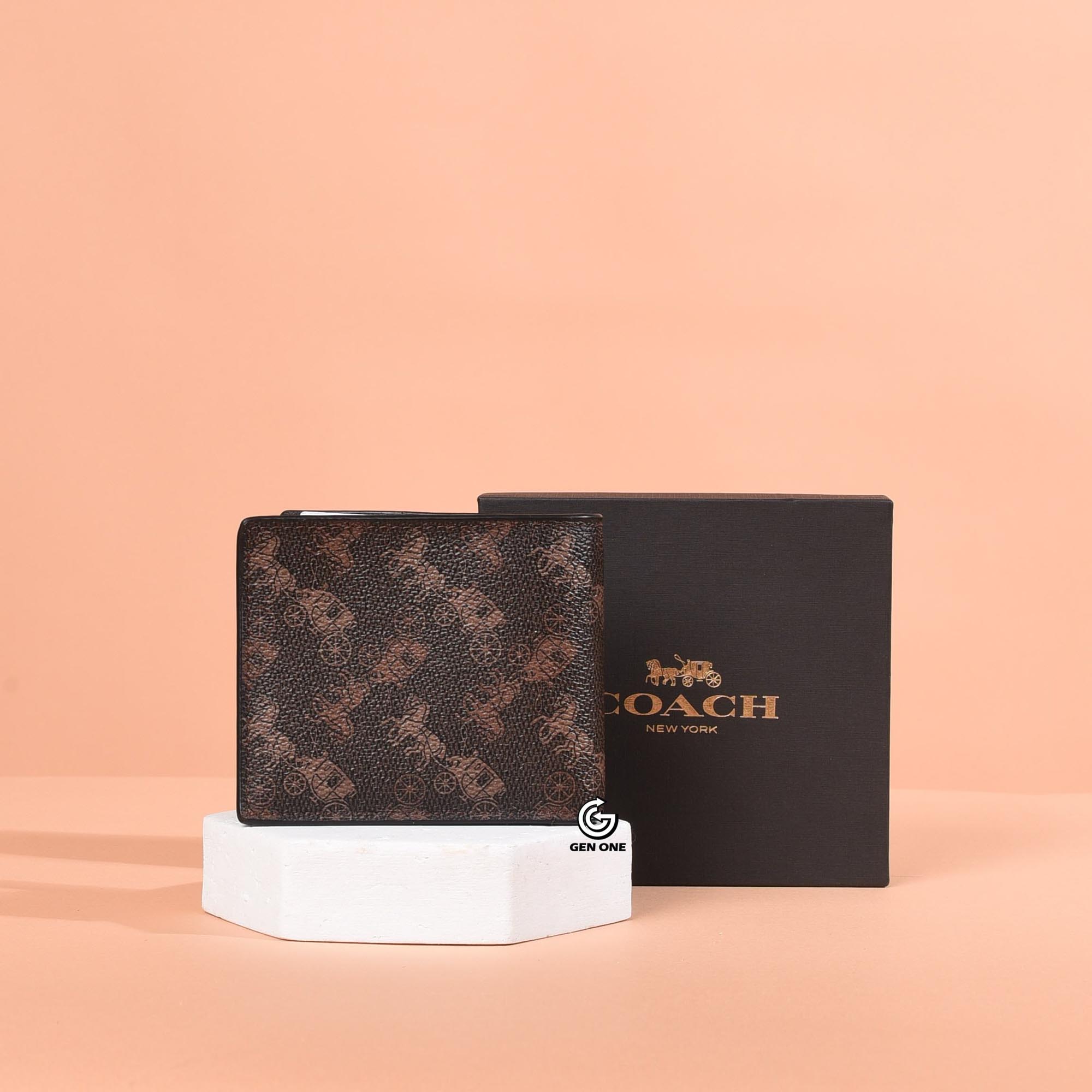 COACH 570 ID BILLFOLD WALLET WITH HORSE AND CARRIAGE PRINT - BROWN