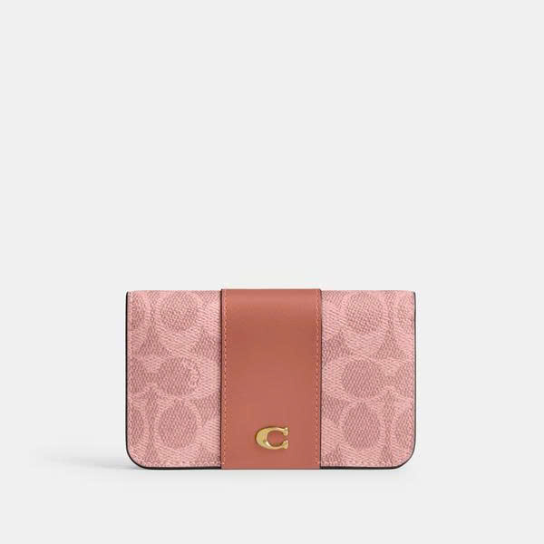 COACH CR542 ESSENTIAL SLIM CARD CASE IN SIGNATURE CANVAS - PINK