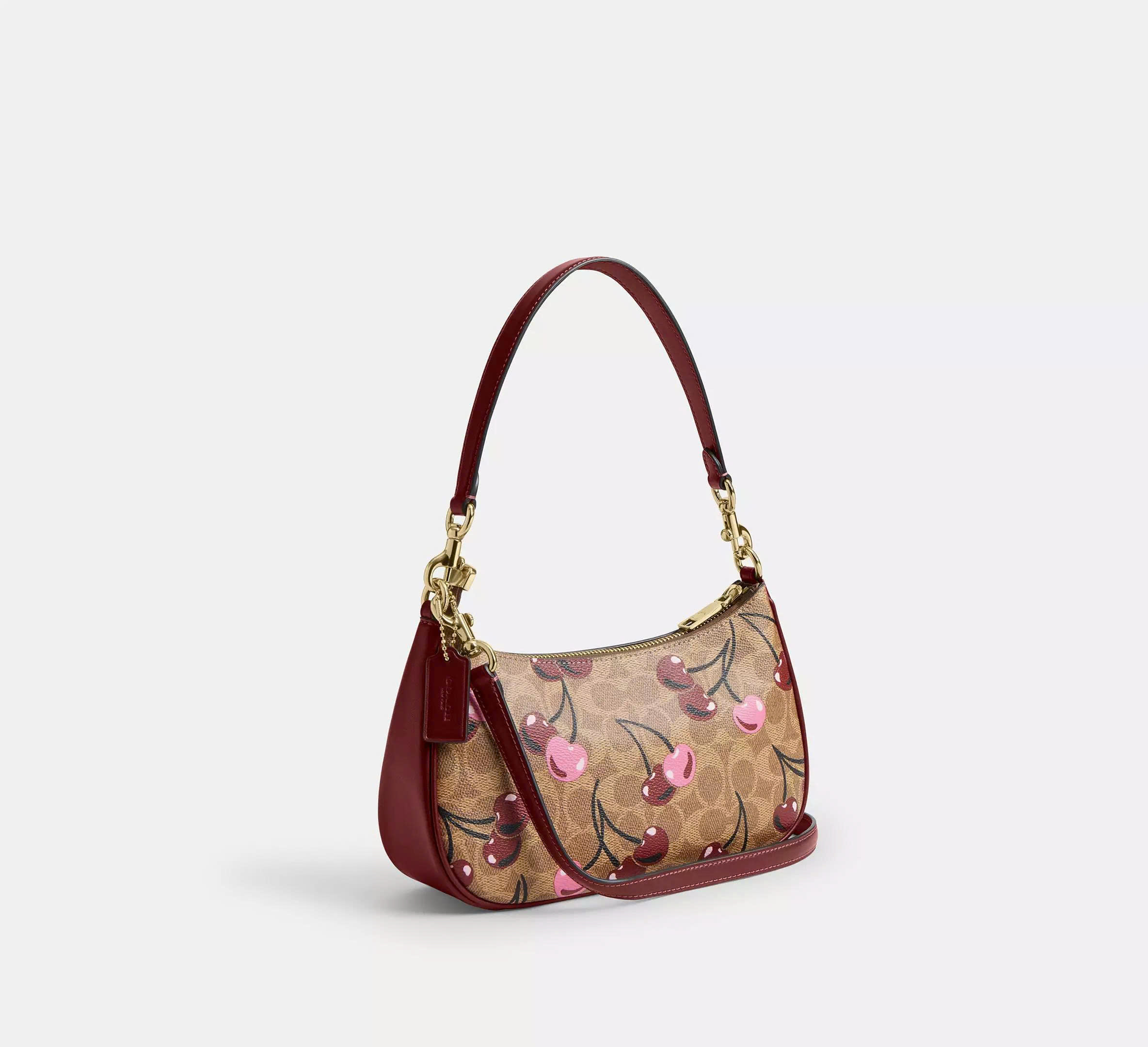 COACH CY694 TERI SHOULDER BAG IN SIGNATURE CANVAS WITH CHERRY PRINT - BROWN MULTI