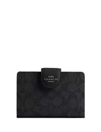 COACH CW786 MEDIUM CORNER ZIP WALLET IN SIGNATURE CANVAS - BLACK