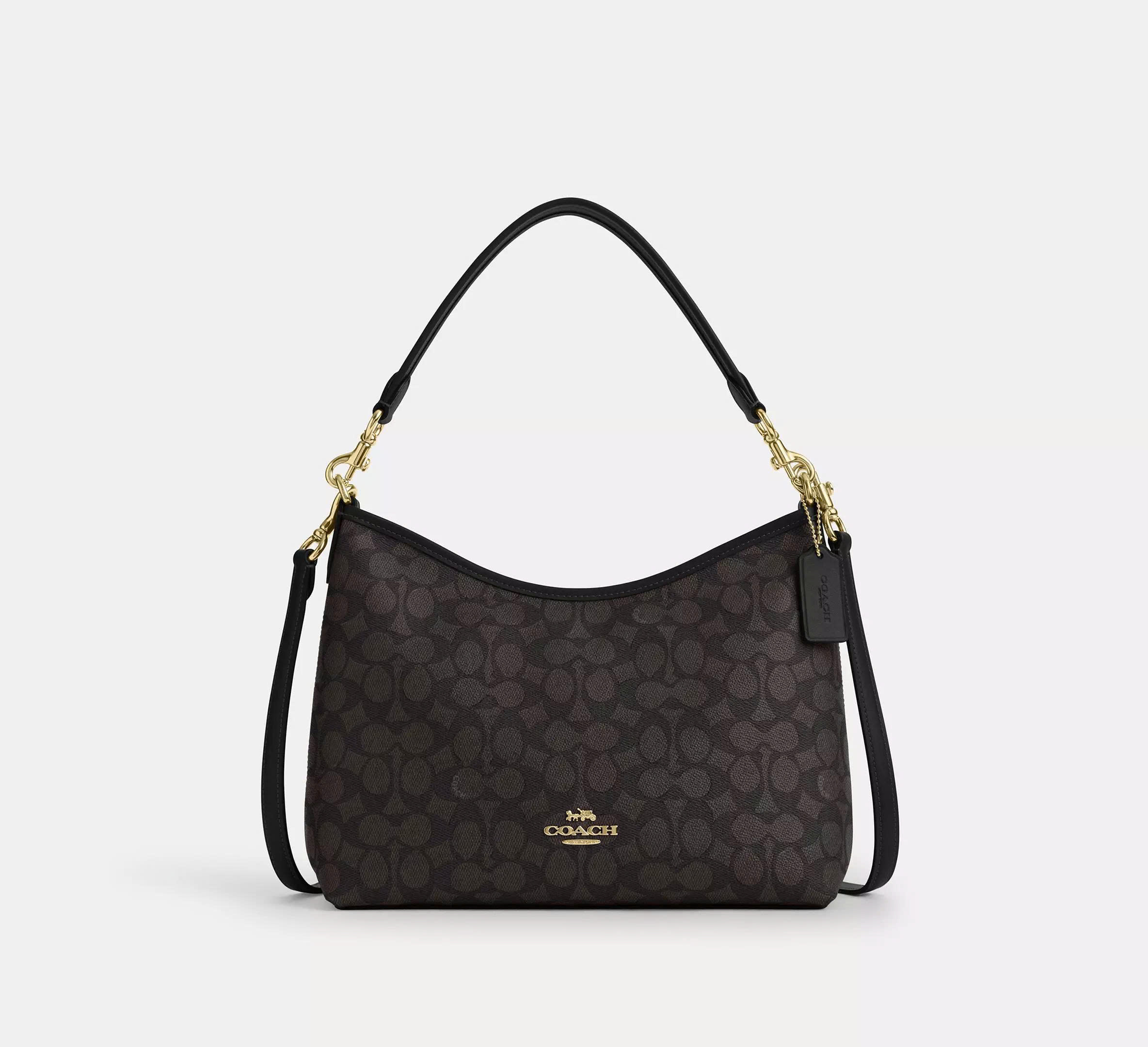 COACH CV975 LAUREL SHOULDER BAG IN SIGNATURE CANVAS - DARK BROWN