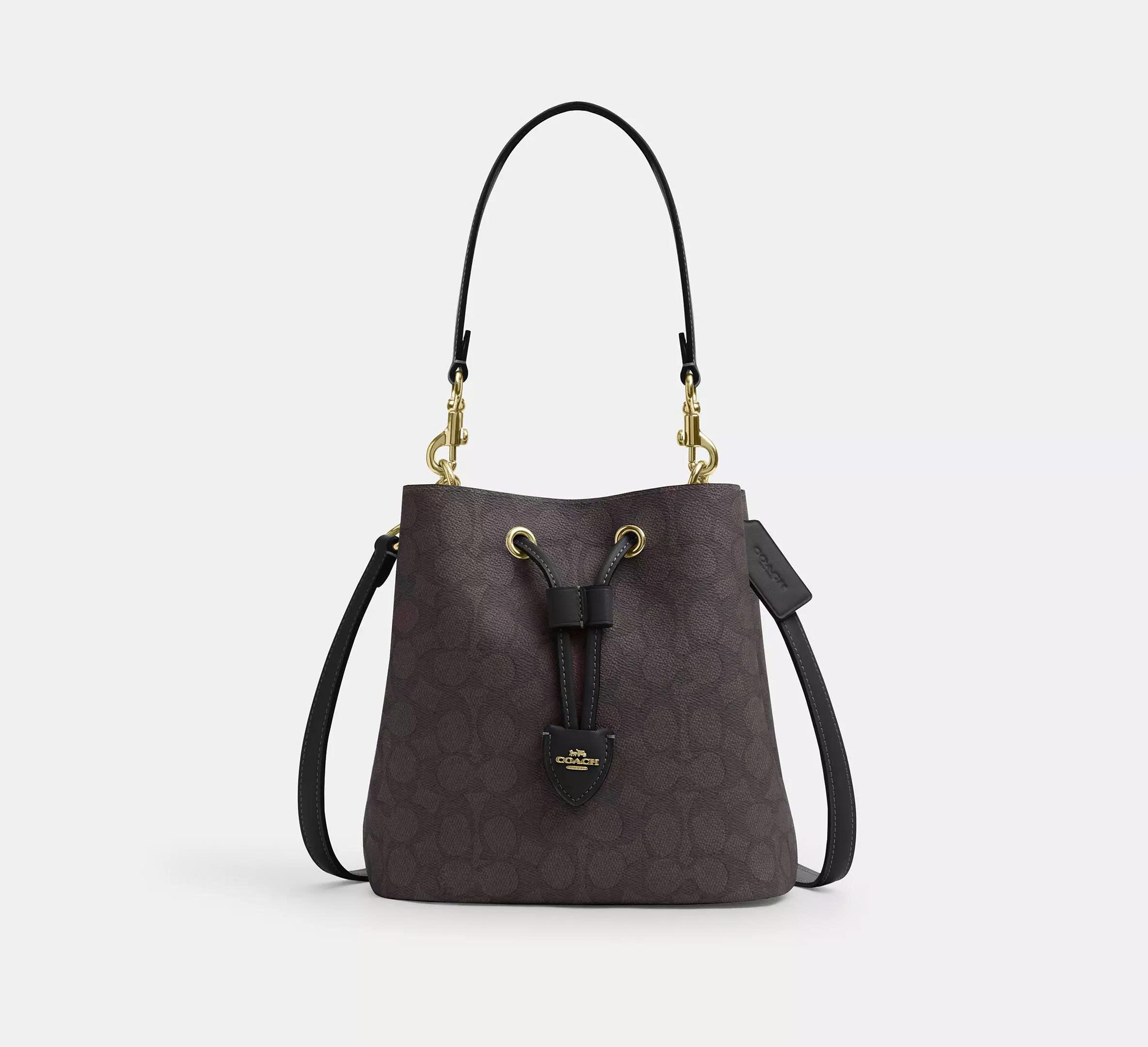 COACH CBH07 ROWAN BUCKET BAG IN SIGNATURE CANVAS - DARK BROWN