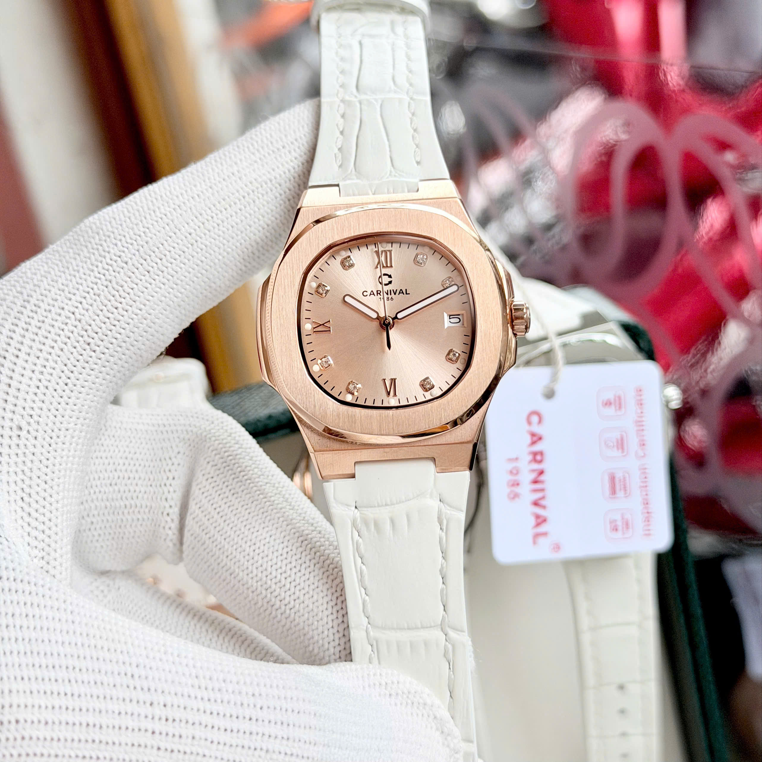 ĐỒNG HỒ NỮ CARNIVAL 8160L VH DD NN QUARTZ 34MM ( DÂY DA TRẮNG )