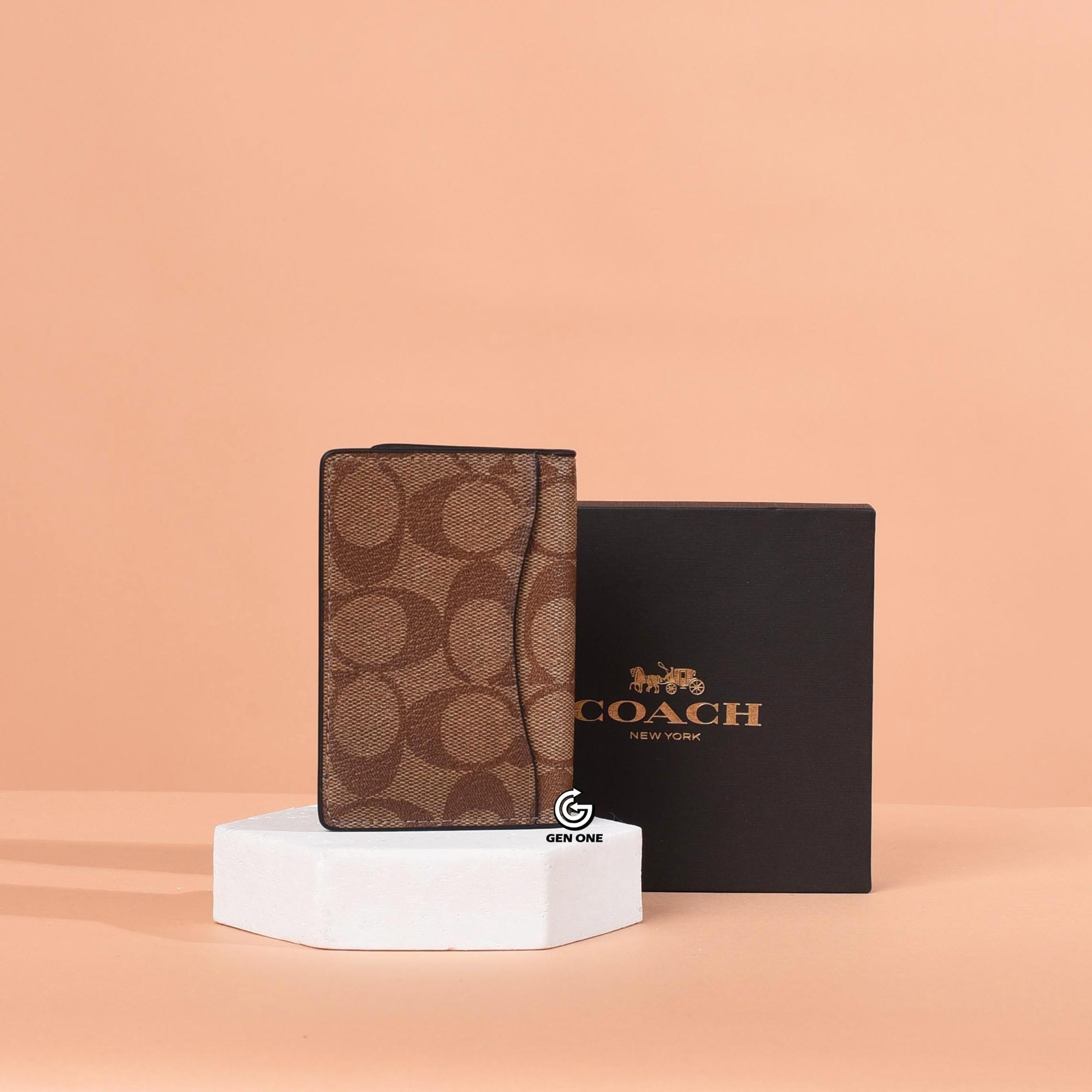 COACH C LOGO CANVAS CARD WALLET - BEIGE