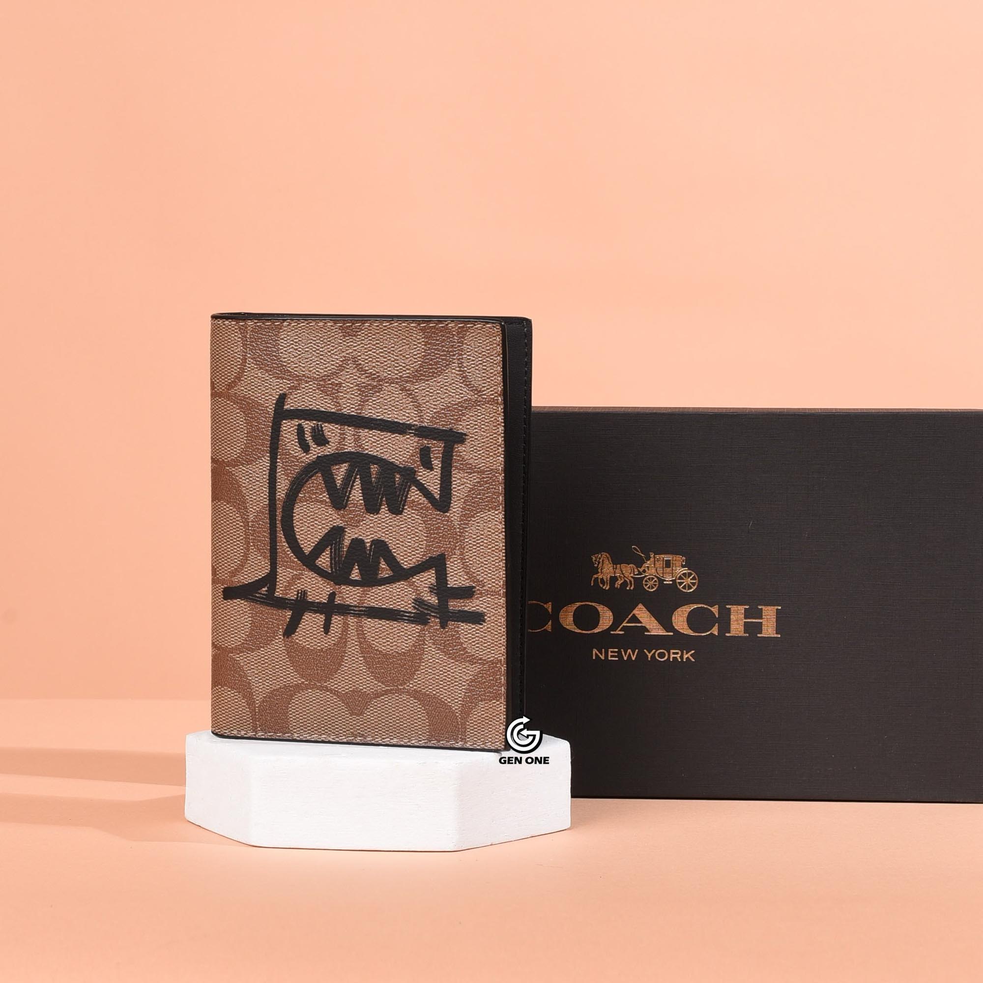 COACH 4153 REXY PASSPORT WALLET - BROWN