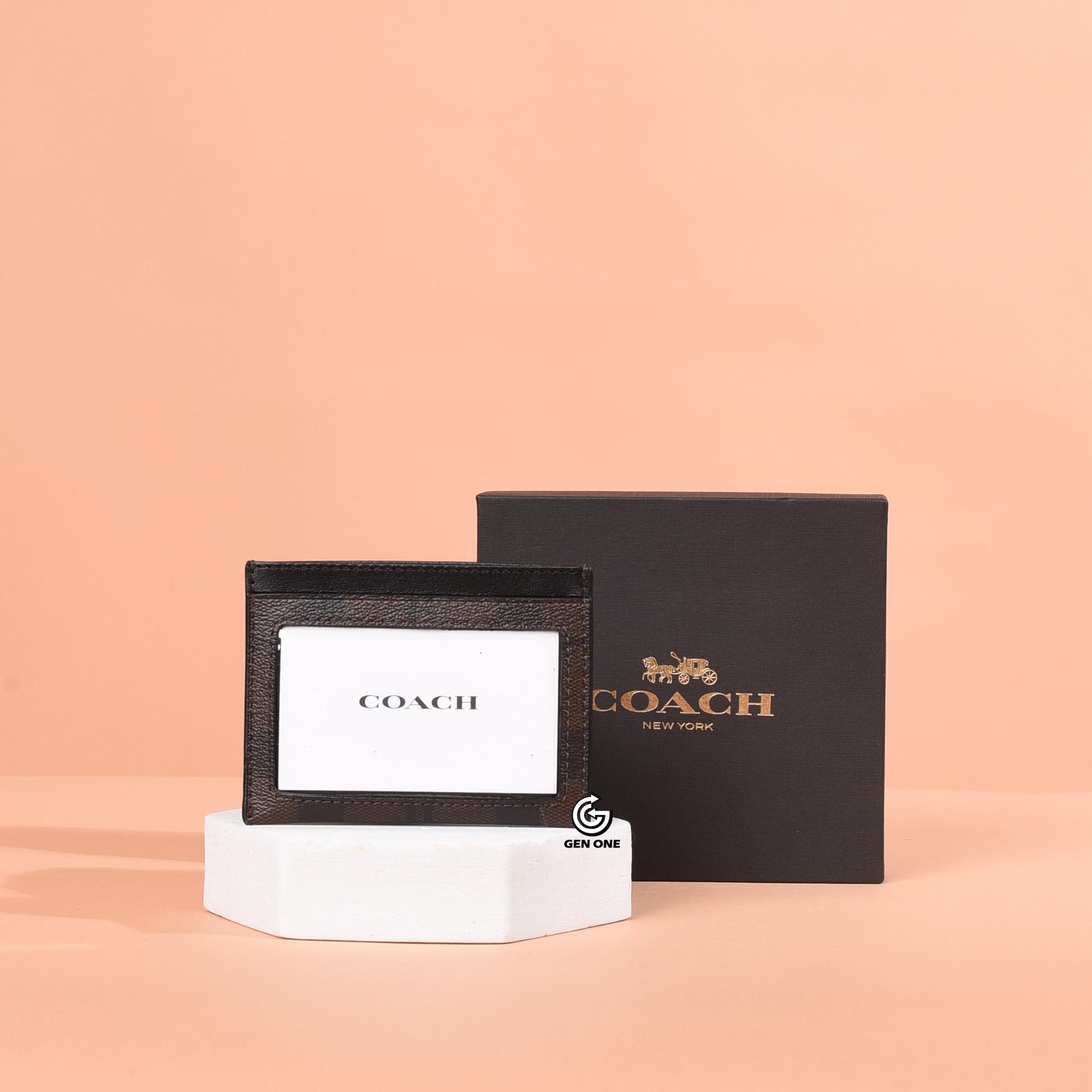 COACH SIGNATURE CANVAS SLIM ID CARD - BROWN