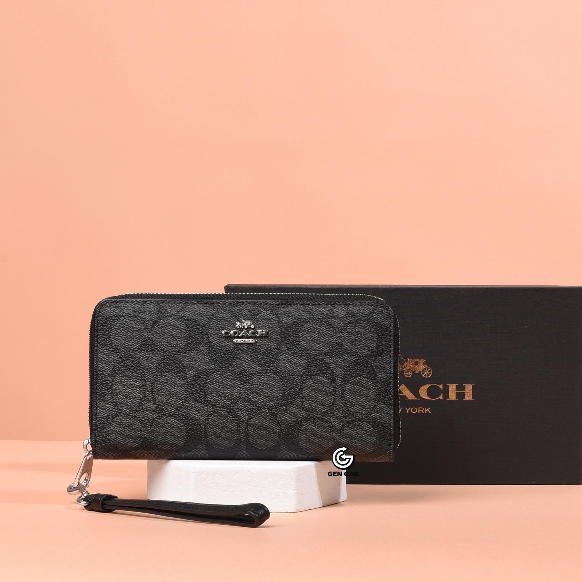 COACH C4452 SIGNATURE ZIP AROUND WOMEN WALLET - BLACK