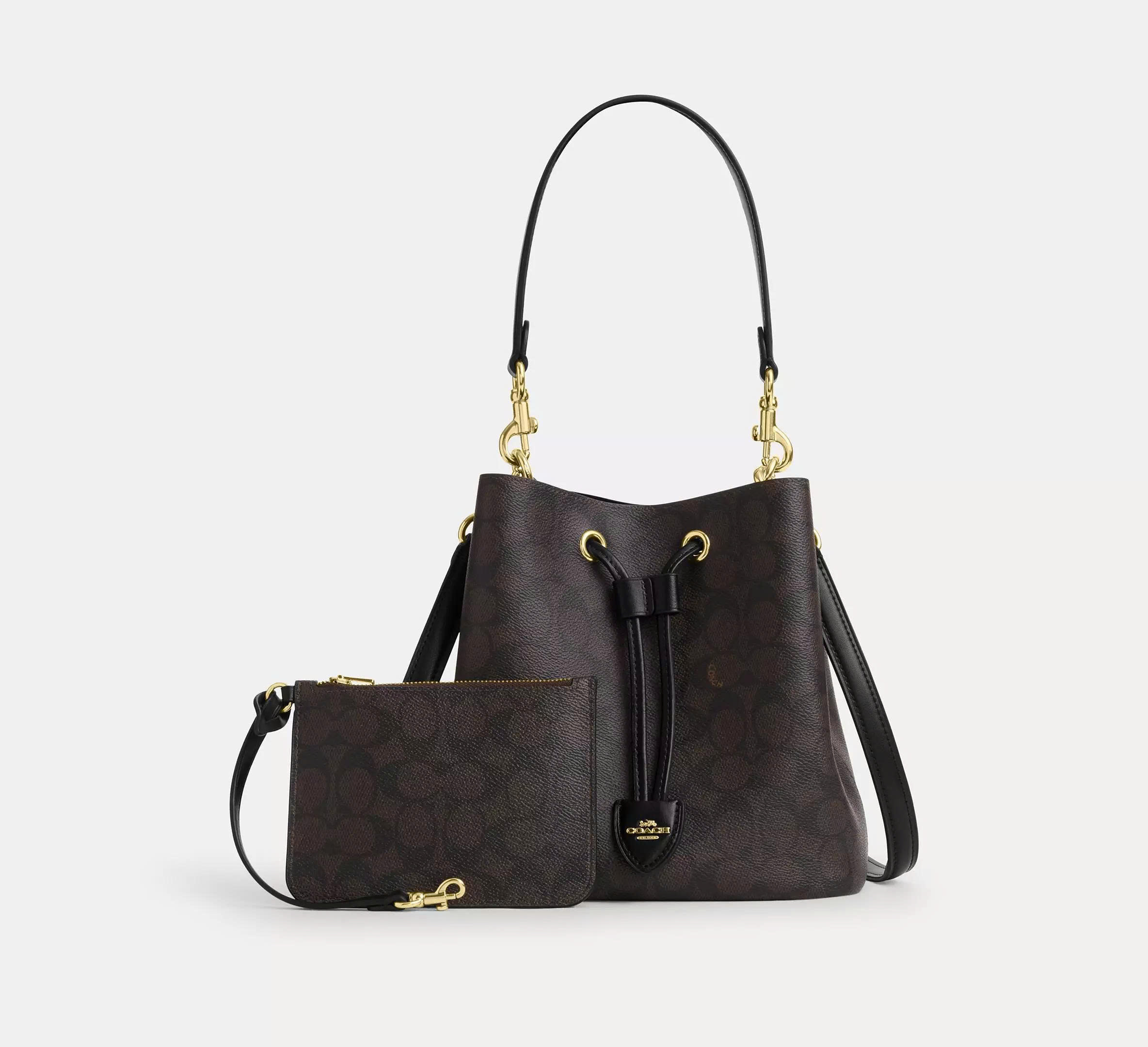 COACH CBH07 ROWAN BUCKET BAG IN SIGNATURE CANVAS - DARK BROWN