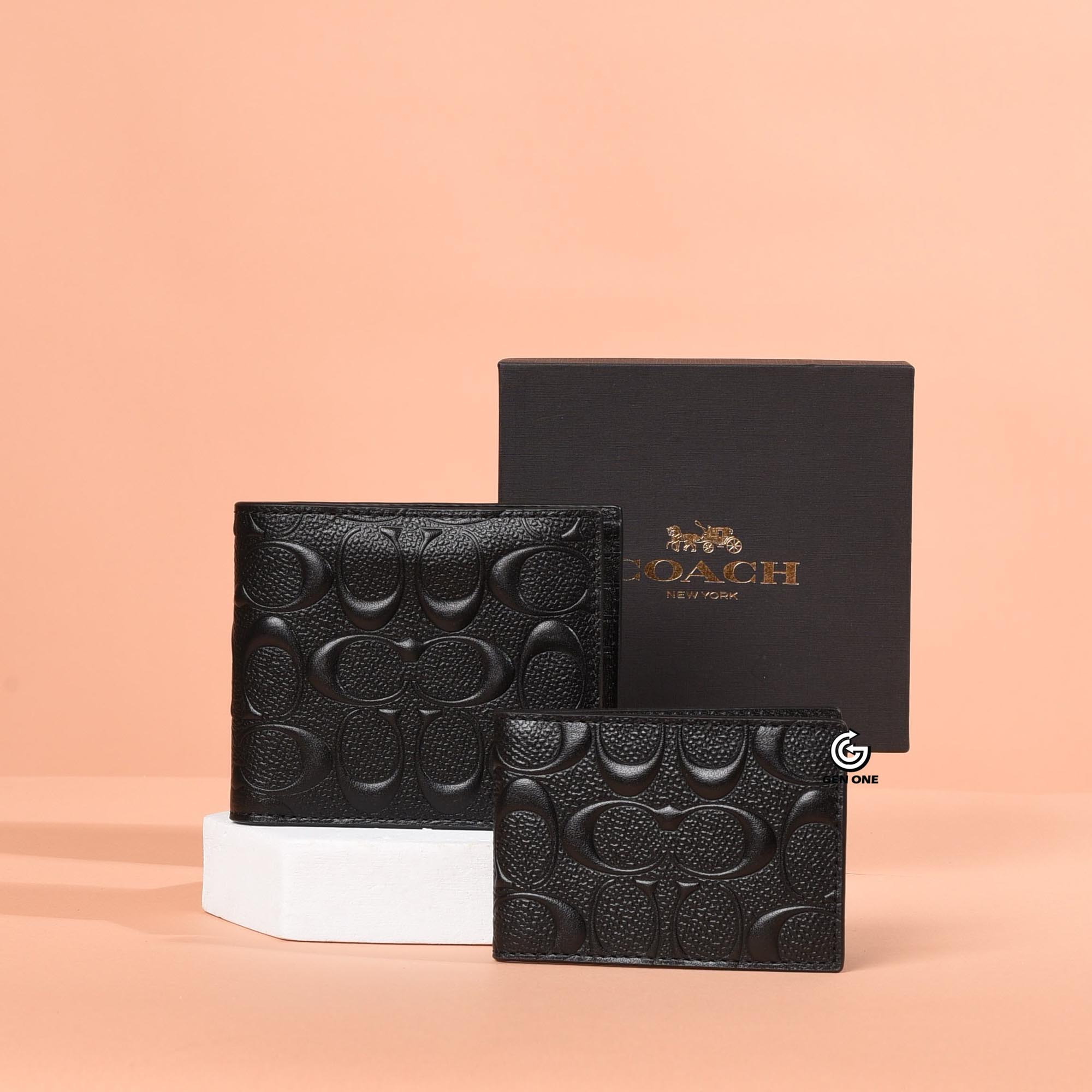 COACH C1231 VAR LEATHER DOUBLE WALLET - BLACK