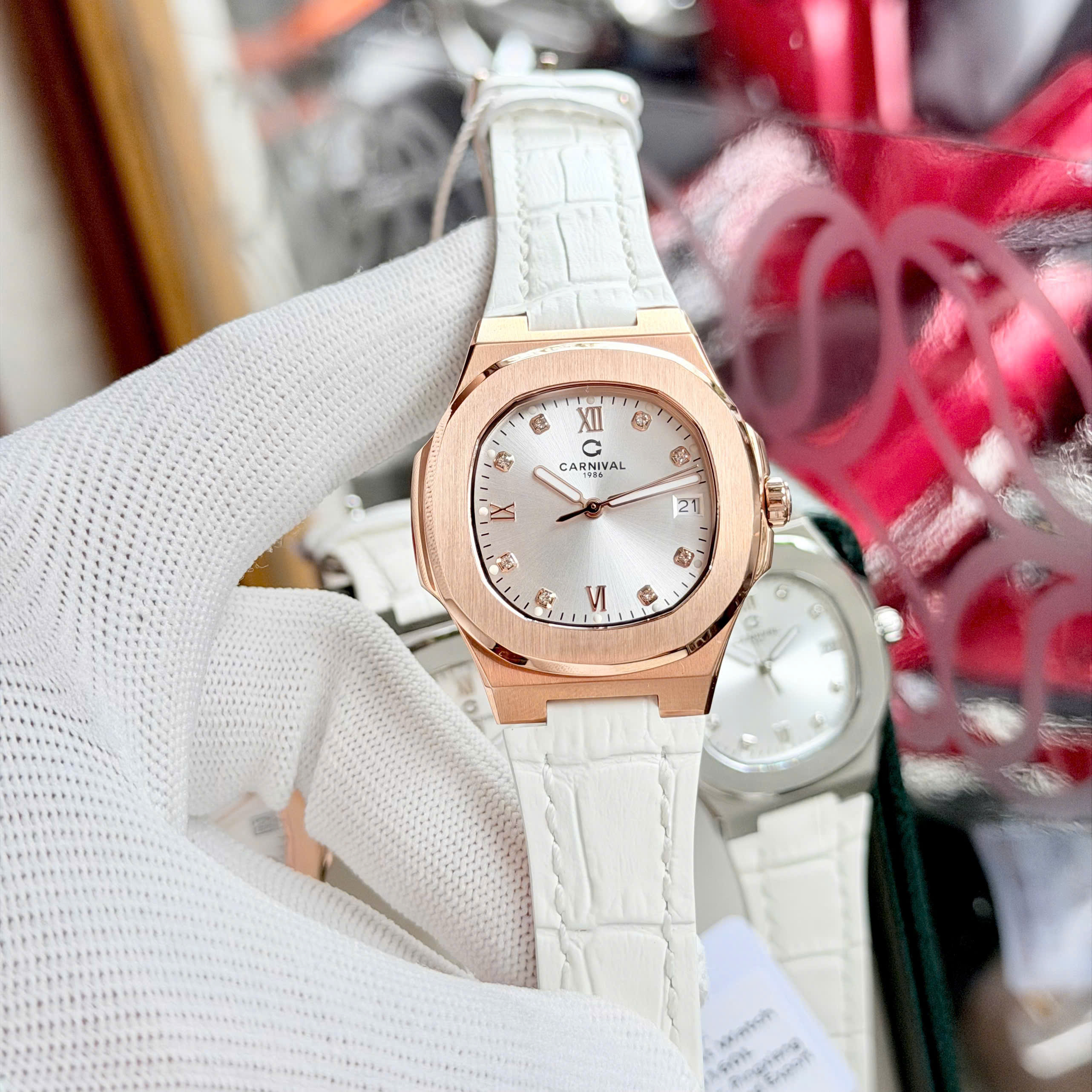 ĐỒNG HỒ NỮ CARNIVAL 8160L VH DD T QUARTZ 34MM ( DÂY DA TRẮNG )